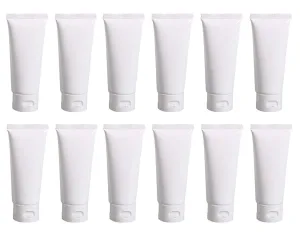12PCS White Empty Refillable Plastic Soft Tubes Cosmetic Sample Bottles Jars Makeup Travel Containers For Lotion Lip Balms Shower Gel Cleanser Shampoo Toiletries (30ml)