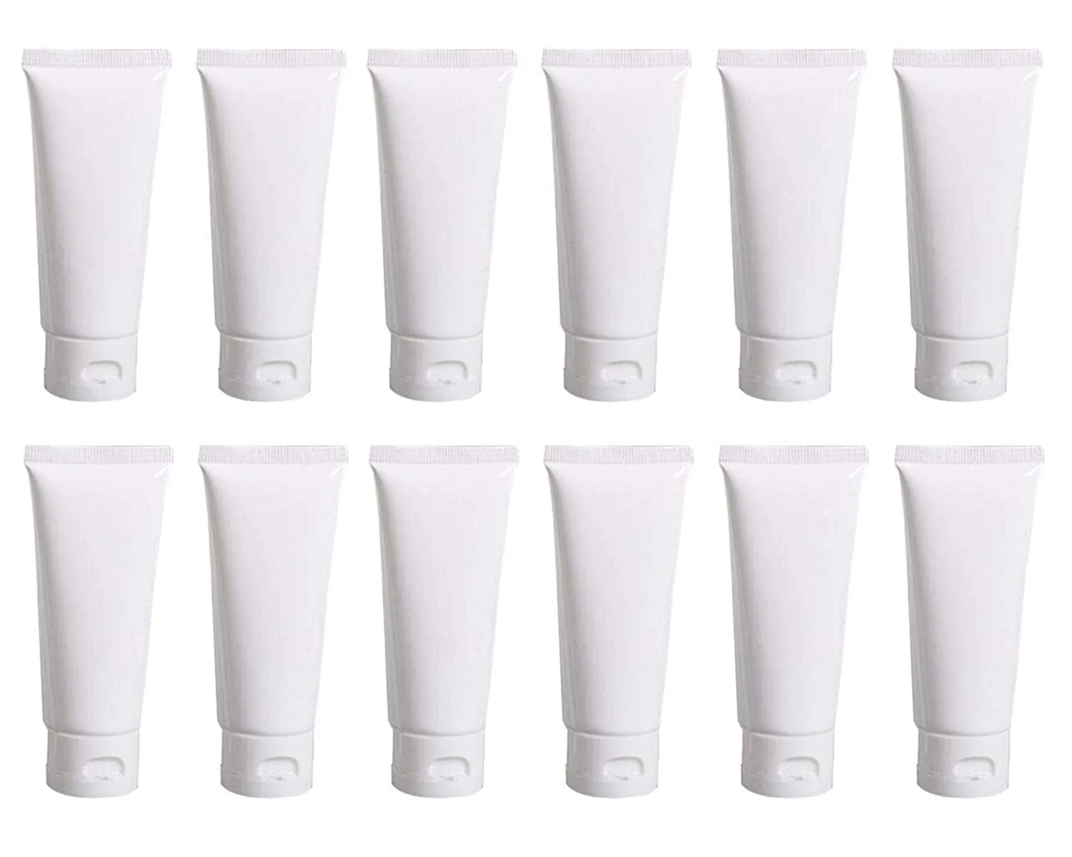 12PCS White Empty Refillable Plastic Soft Tubes Cosmetic Sample Bottles Jars Makeup Travel Containers For Lotion Lip Balms Shower Gel Cleanser Shampoo Toiletries (30ml)