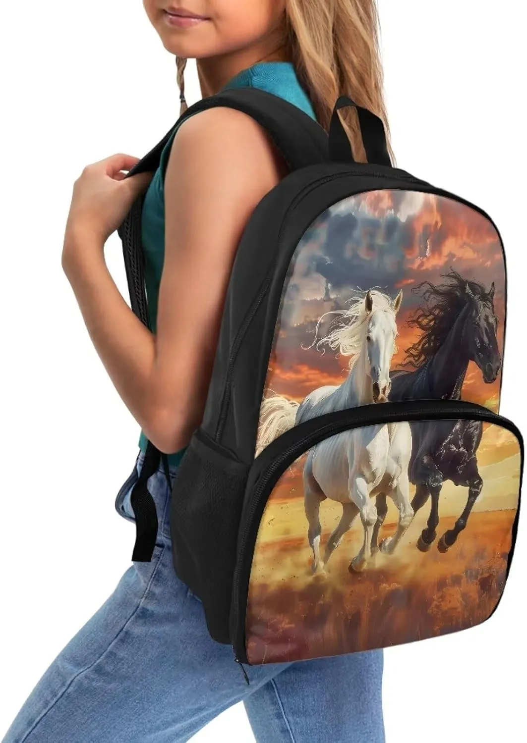 2 in 1 Backpack Cooler Lunch Backpack for Men Women - Black White Horse Portable Cooler Backpack Insulated Lunch Tote Bags, Gift for Boys Girls