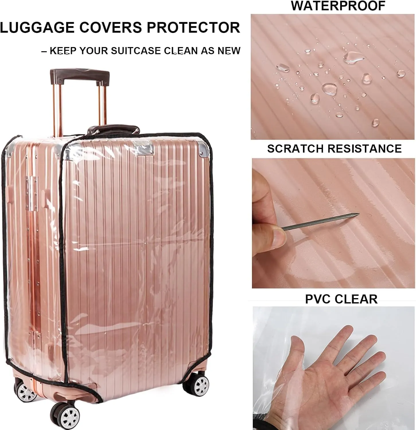 28-inch Luggage Cover Protector Clear PVC Waterproof Suitcase Covers, Travel Luggage sleeves protective Tsa Approved