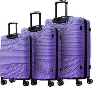 3-Piece Hard-shell Luggage Set with Double Spinner Wheels, Lightweight and Expandable, 20" 24" 28", Purple