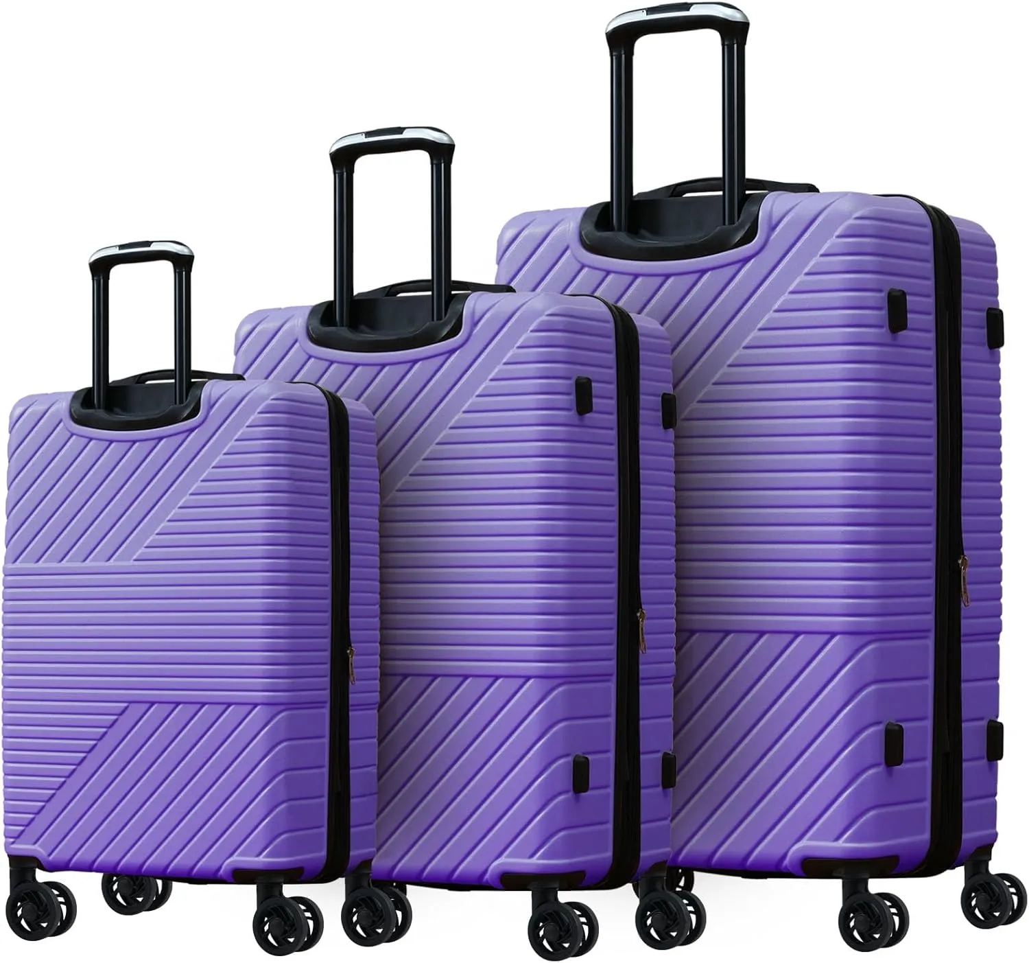 3-Piece Hard-shell Luggage Set with Double Spinner Wheels, Lightweight and Expandable, 20" 24" 28", Purple