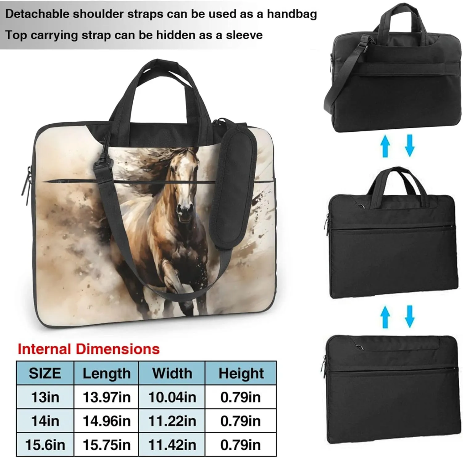 3D Animal Horse Laptop Shoulder Bag for Women, Laptop Sleeve Case Durable Computer Bag