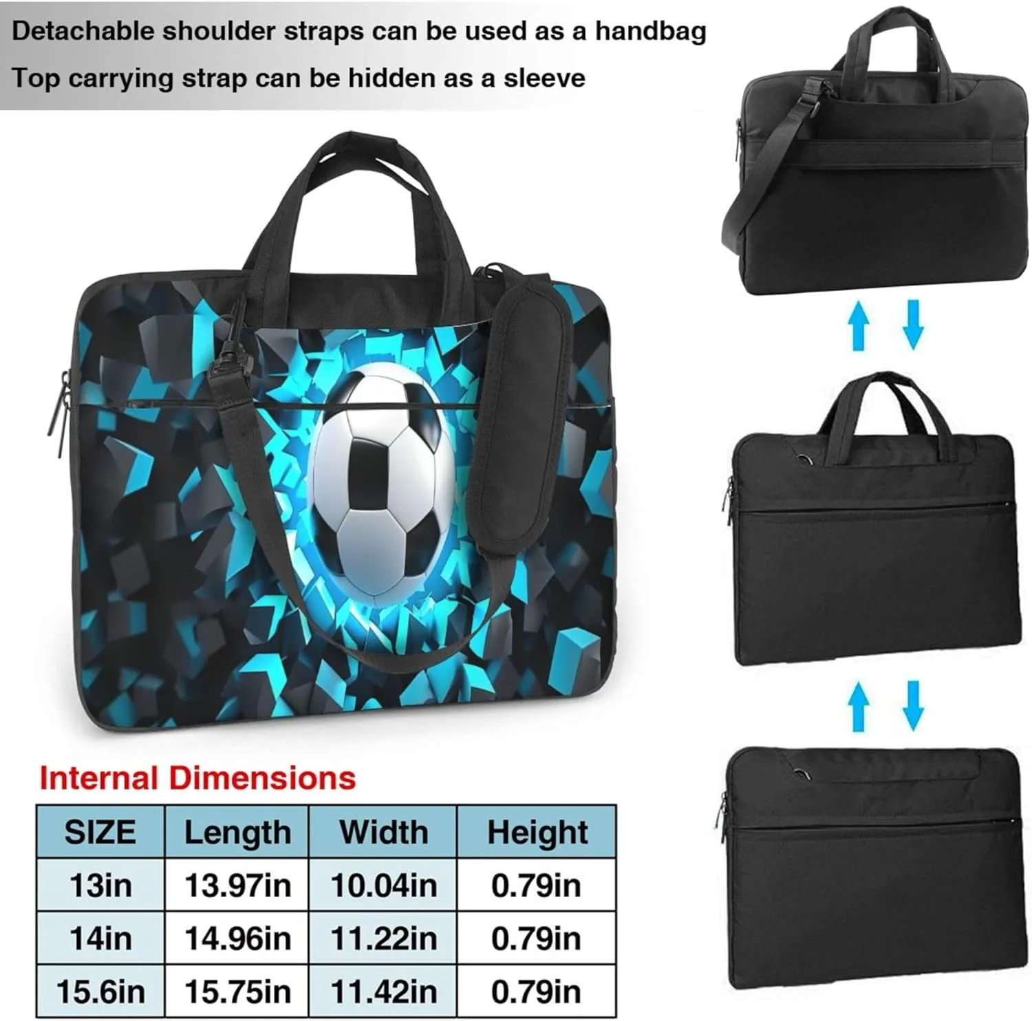 3D Light Wall Football Laptop Shoulder Bag for Women, Football Pattern Laptop Sleeve Case Computer Bag