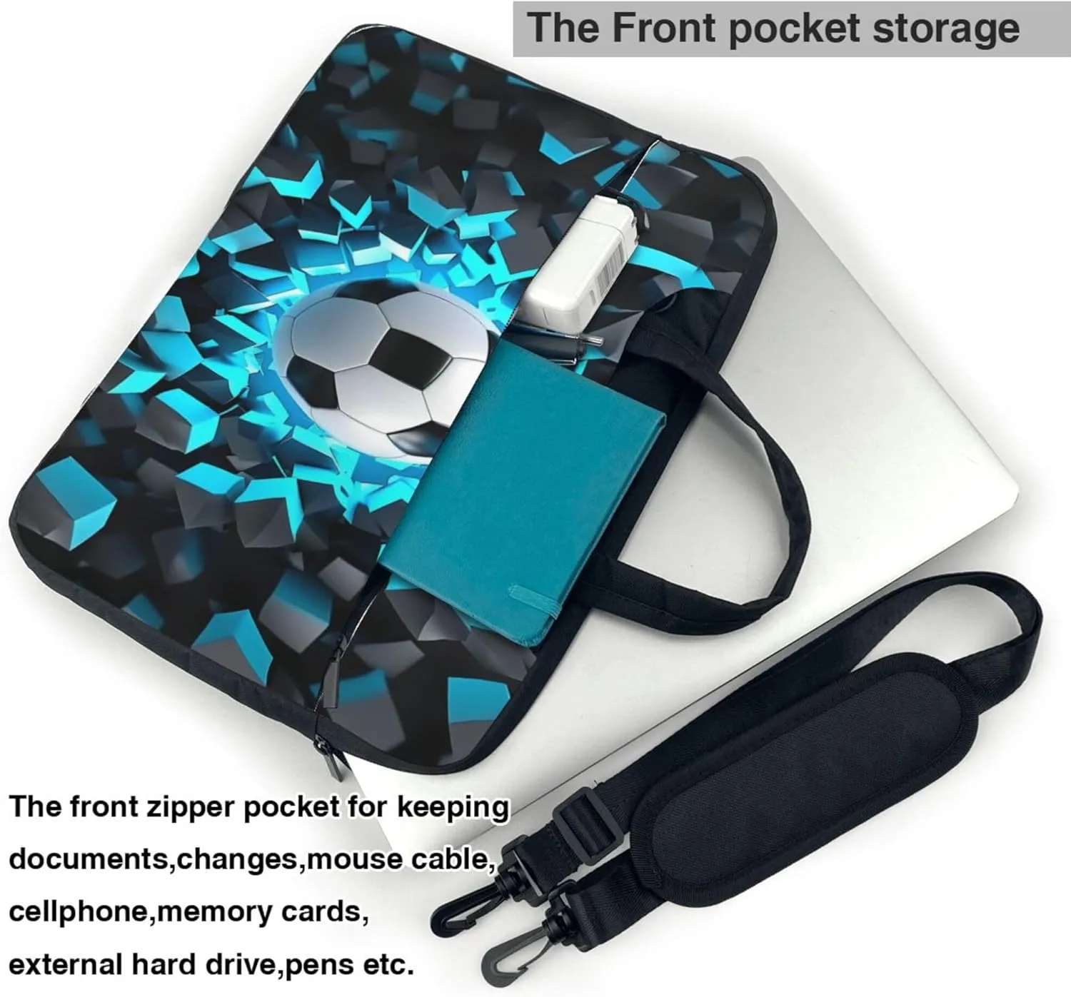 3D Light Wall Football Laptop Shoulder Bag for Women, Football Pattern Laptop Sleeve Case Computer Bag