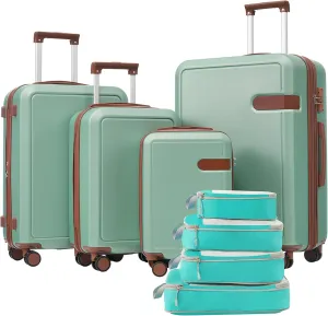 4 Piece Lightweight Luggage Set with Compression Packing Cubes, Expandable Suitcases with Spinner Wheels, Light Green