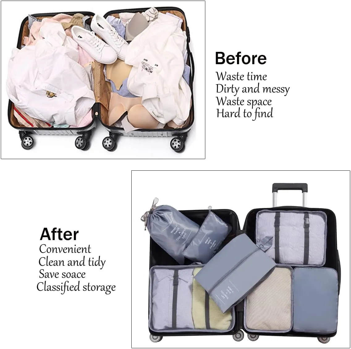 7 Set Packing Cubes for Suitcases,Travel Cubes Packing Luggage Organizers Accessories Bag,Large Lightweight Waterproof Storage Bag,Travel Gear with Toiletries Cosmetic Clothes Shoe Bag (Grey)
