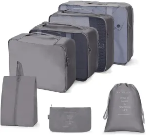 7 Set Packing Cubes for Suitcases,Travel Cubes Packing Luggage Organizers Accessories Bag,Large Lightweight Waterproof Storage Bag,Travel Gear with Toiletries Cosmetic Clothes Shoe Bag (Grey)