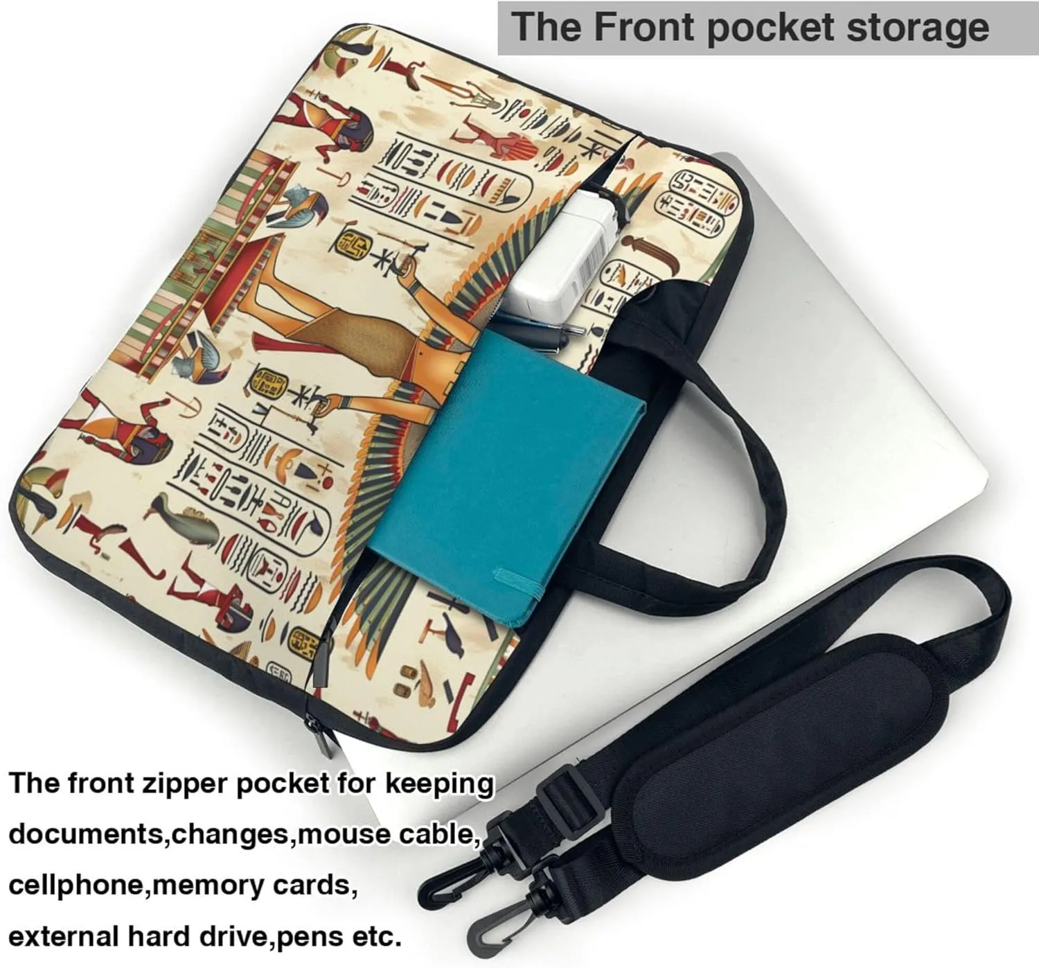 Ancient Egypt Egyptian Laptop Shoulder Bag for Women, Ethnic Pattern Laptop Sleeve Case Durable Computer Bag
