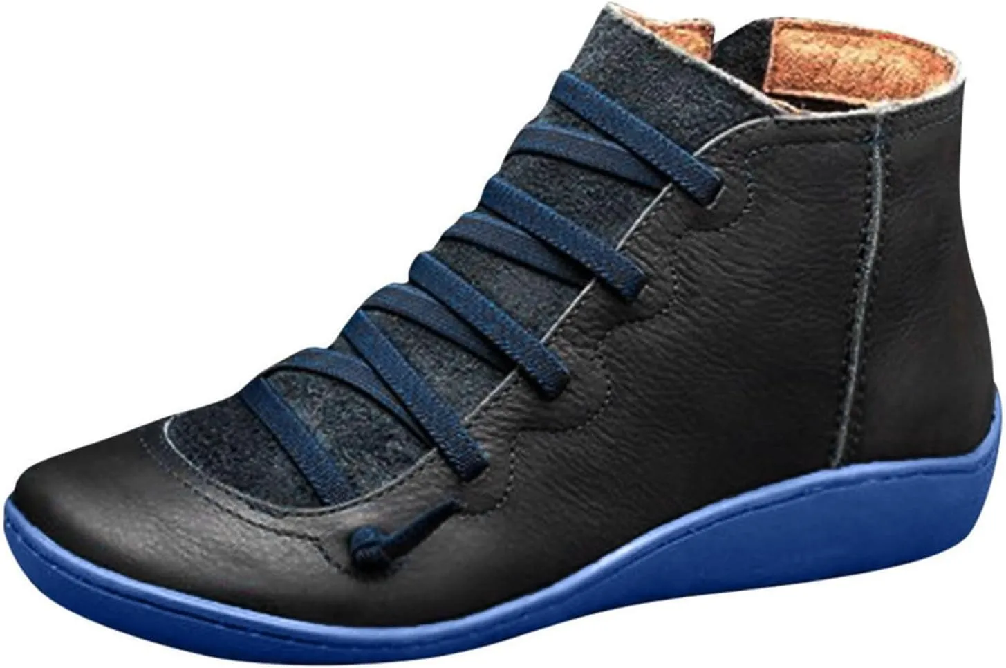Ankle Boots for Women No Heel Leather Fall Boots for Women 2024 Fashion Lace up Side Zip Vintage Booties Flat Heel