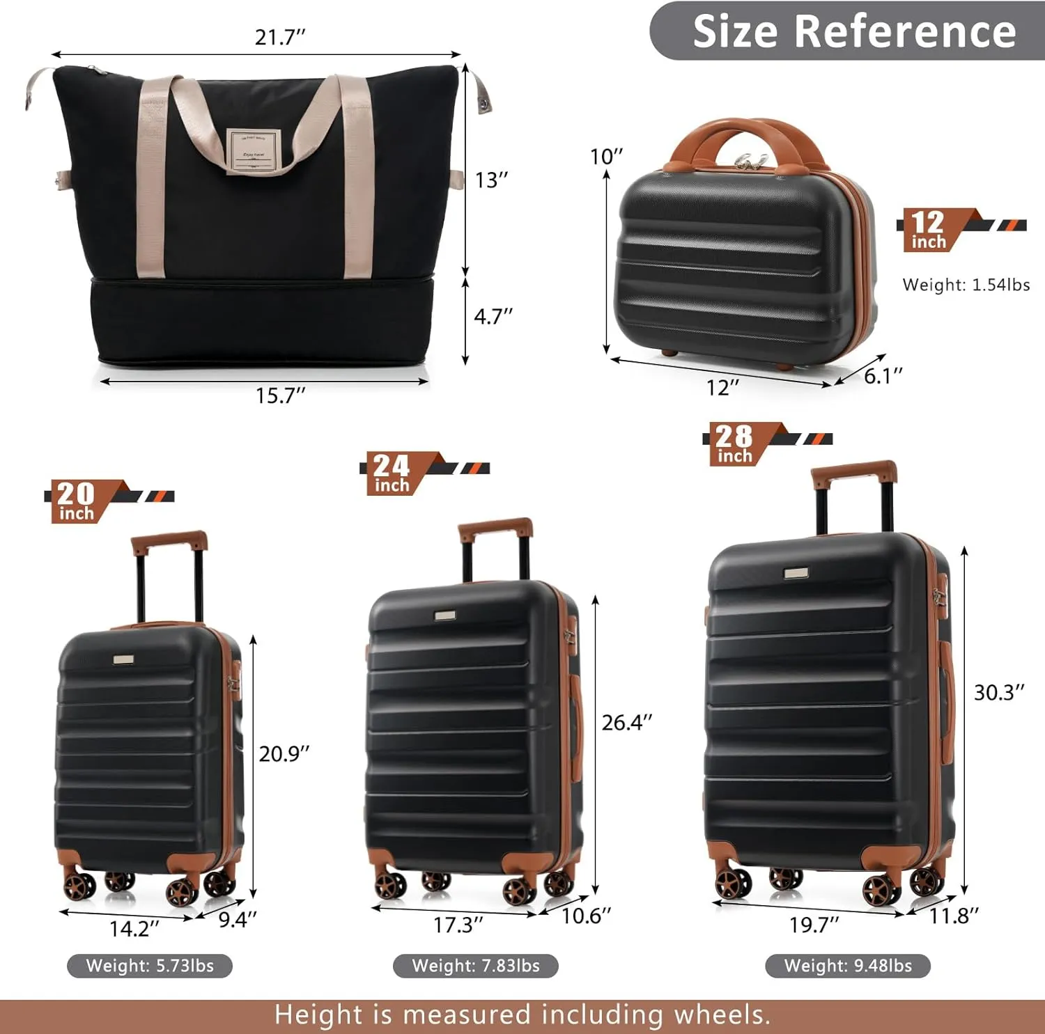 Anwick Hardshell ABS Luggage Set - Lightweight Hardside Rolling Suitcases with Dual Spinner Wheels, Luggage Expandable Suitcase with TSA Lock for Family Travel & Business (Black)