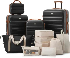 Anwick Hardshell ABS Luggage Set - Lightweight Hardside Rolling Suitcases with Dual Spinner Wheels, Luggage Expandable Suitcase with TSA Lock for Family Travel & Business (Black)