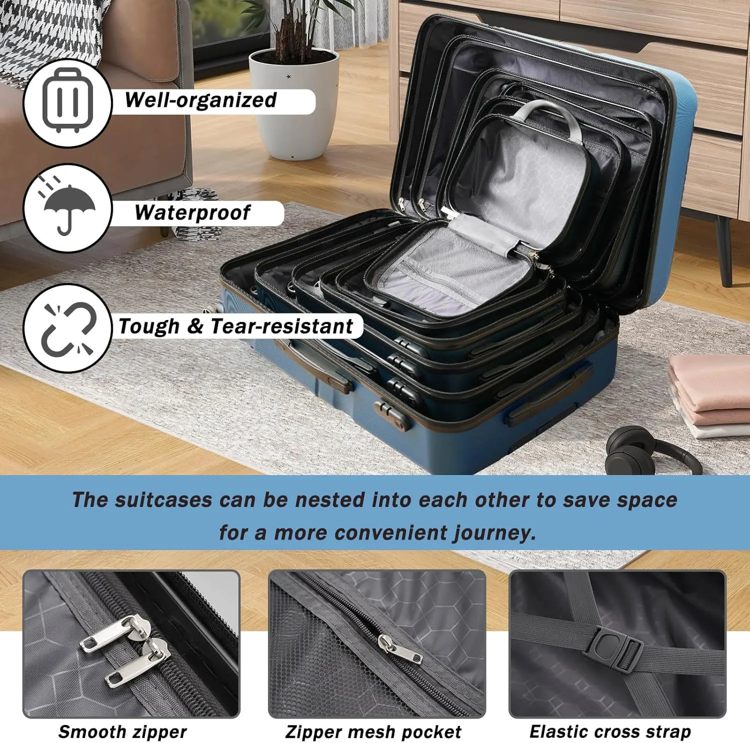 Anwick Hardshell ABS Luggage Set - Lightweight Hardside Rolling Suitcases with Dual Spinner Wheels, Luggage Expandable Suitcase with TSA Lock for Family Travel & Business (Blue)