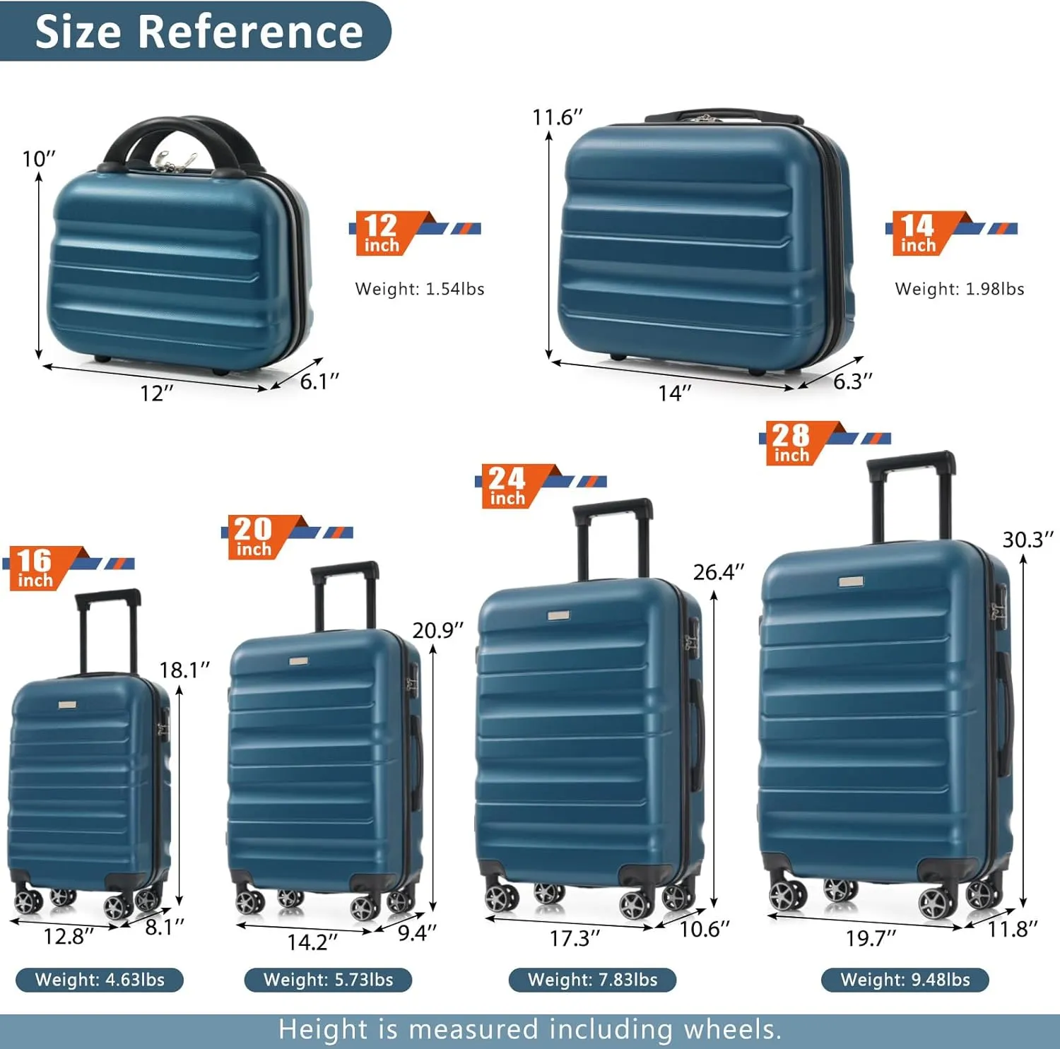 Anwick Hardshell ABS Luggage Set - Lightweight Hardside Rolling Suitcases with Dual Spinner Wheels, Luggage Expandable Suitcase with TSA Lock for Family Travel & Business (Blue)