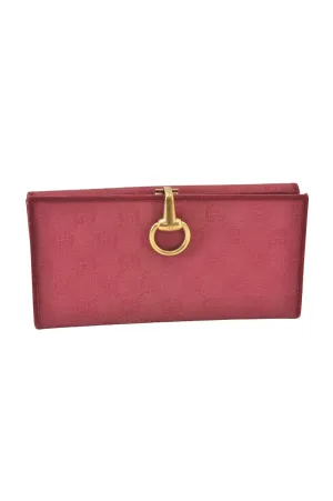 Authentic GUCCI Horsebit Long Wallet Purse GG Canvas Leather 101602 Pink 8913L