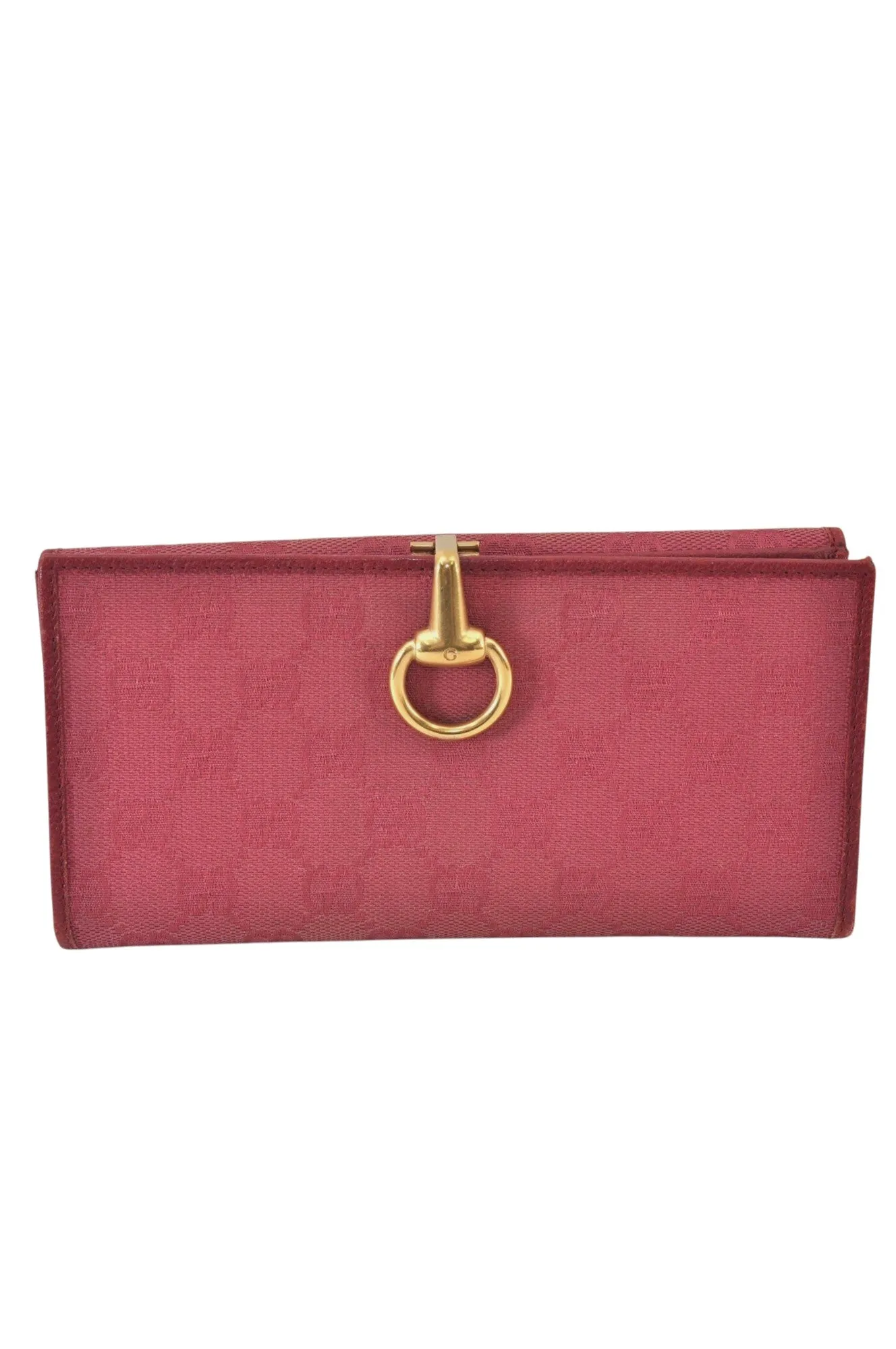 Authentic GUCCI Horsebit Long Wallet Purse GG Canvas Leather 101602 Pink 8913L