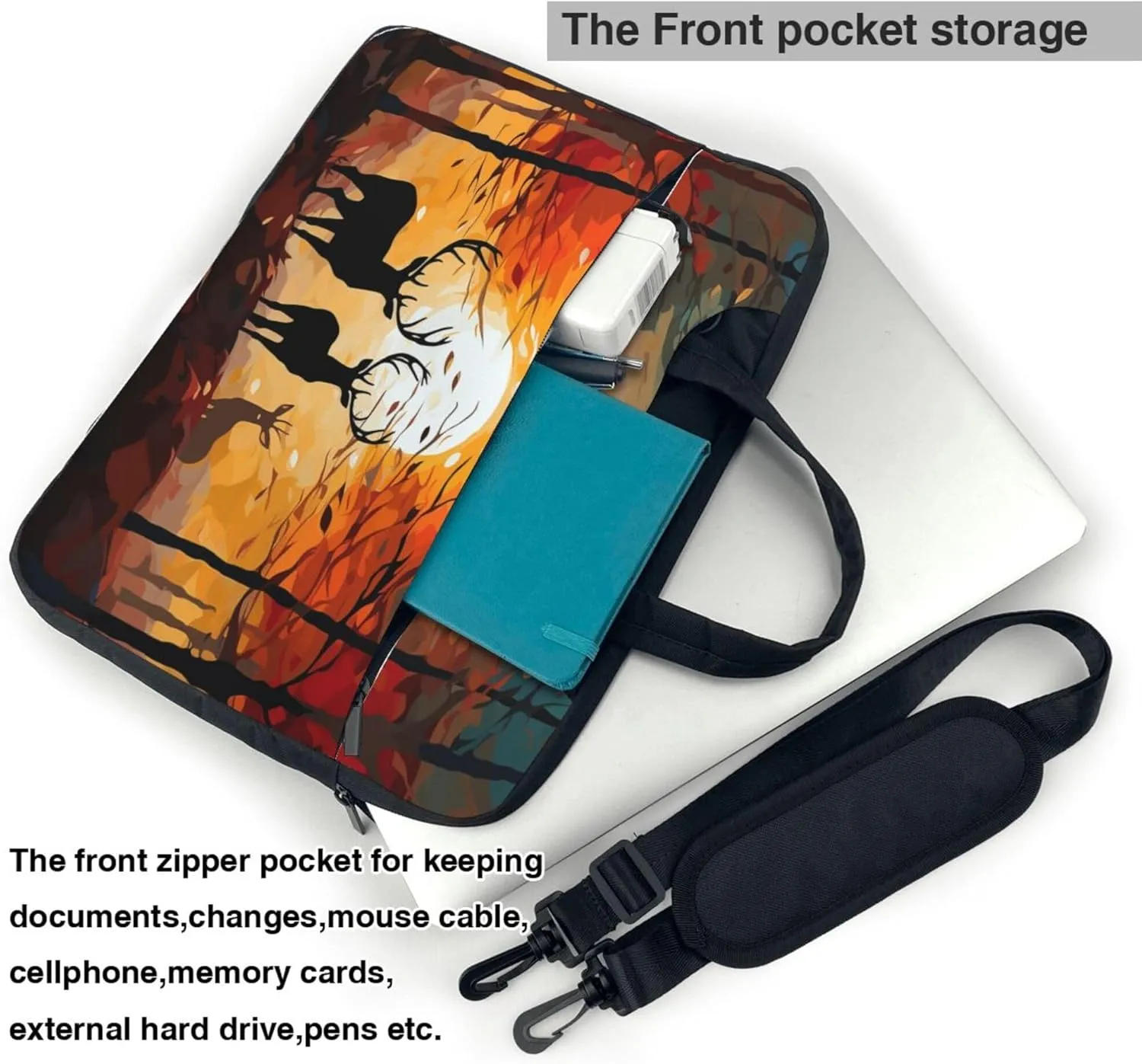 Autumn Deer Laptop Shoulder Bag for Women, Colorful Abstract Deer Laptop Sleeve Case Durable Computer Bag
