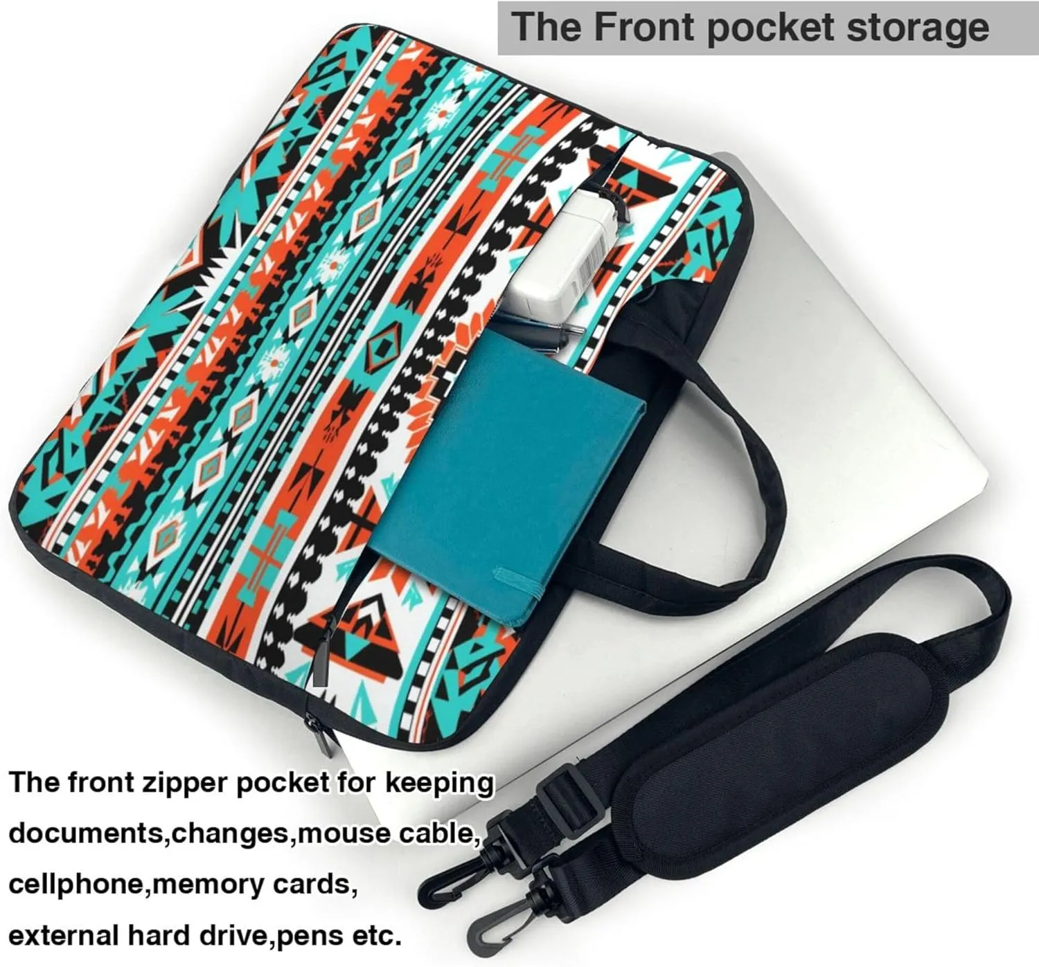 Aztec Geometric Pattern Laptop Shoulder Bag for Women, Ethnic Pattern Laptop Sleeve Case Durable Computer Bag