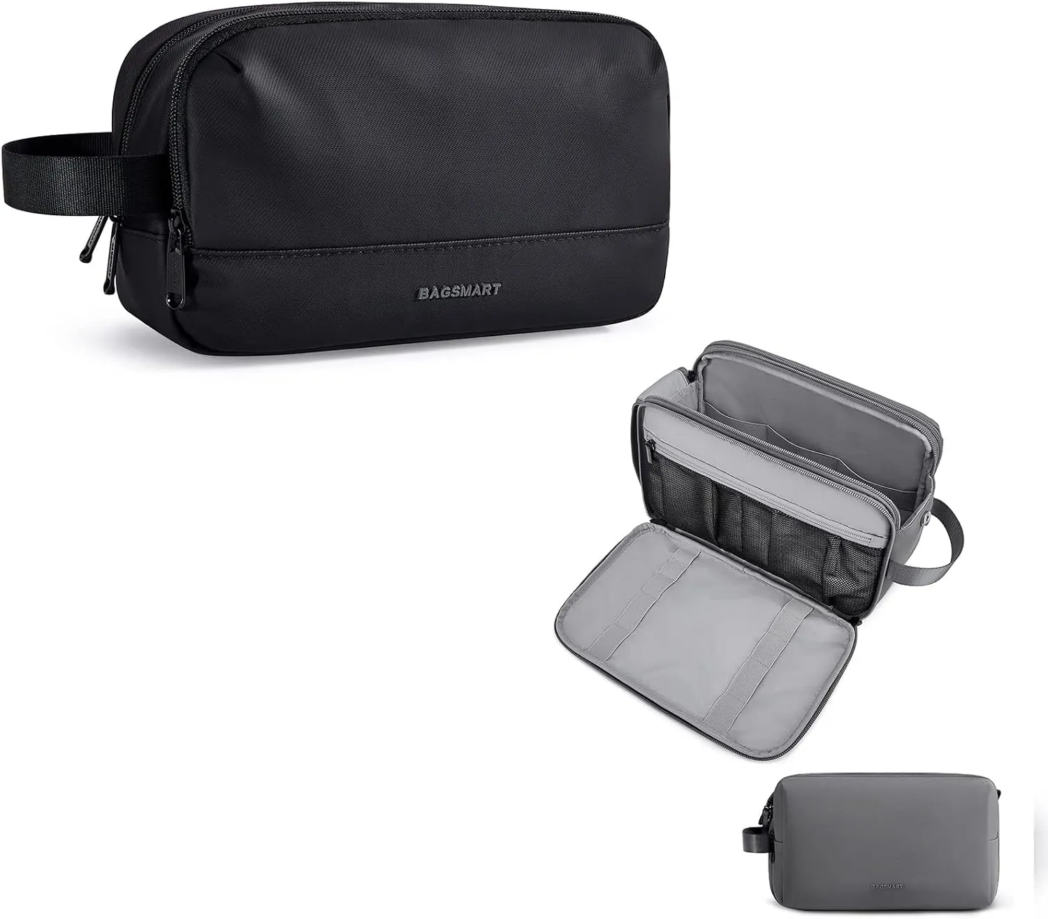 BAGSMART Basic and Update Toiletry Bag for Men, Travel Toiletry Organizer Dopp Kit Water-resistant Shaving Bag for Toiletries Accessories, Black