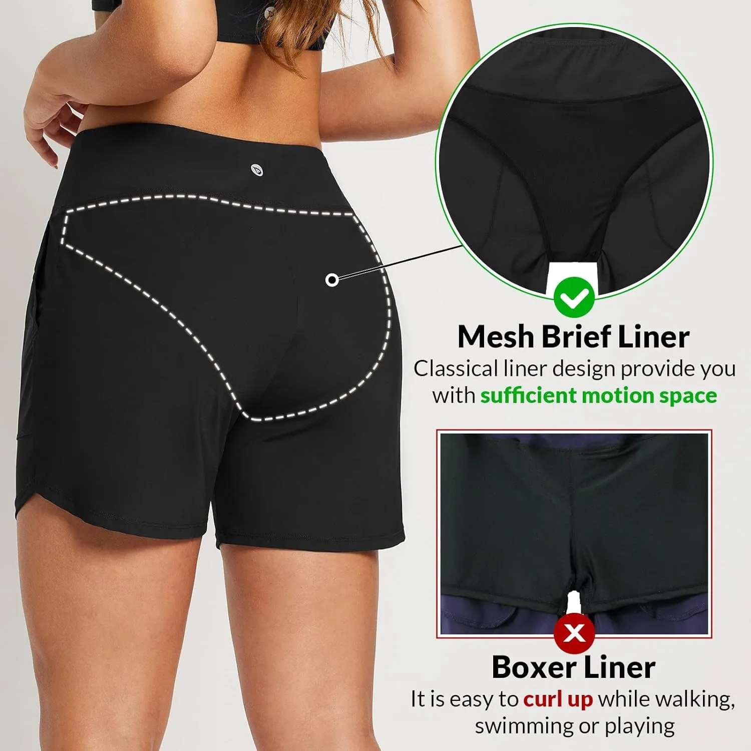baleaf Women's 3"/5"/ 7" High Waisted Swim Board Shorts Quick Dry Swimsuits Bottoms Trunks with Pockets
