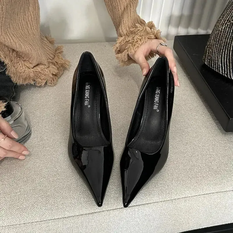 binfenxie  -  NEW Fashion Patent Leather Pointed Toe Women Pumps Sexy Elegant  Party Shallow Thin Heels Shoes 2024 Spring Office Footwear