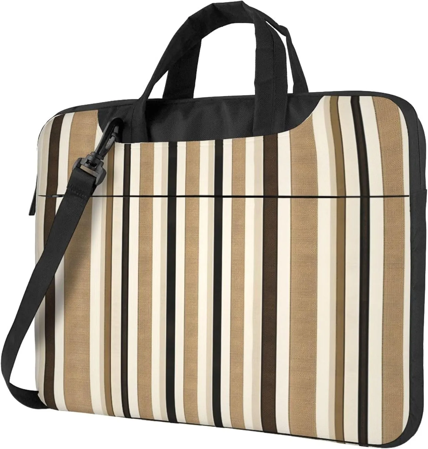 Black Brown Striped Laptop Shoulder Bag for Women, Striped Pattern Laptop Sleeve Case Durable Computer Bag
