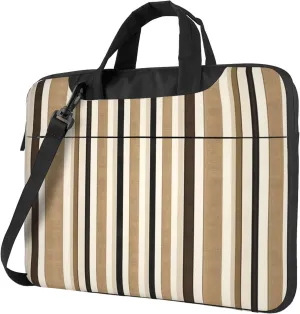 Black Brown Striped Laptop Shoulder Bag for Women, Striped Pattern Laptop Sleeve Case Durable Computer Bag
