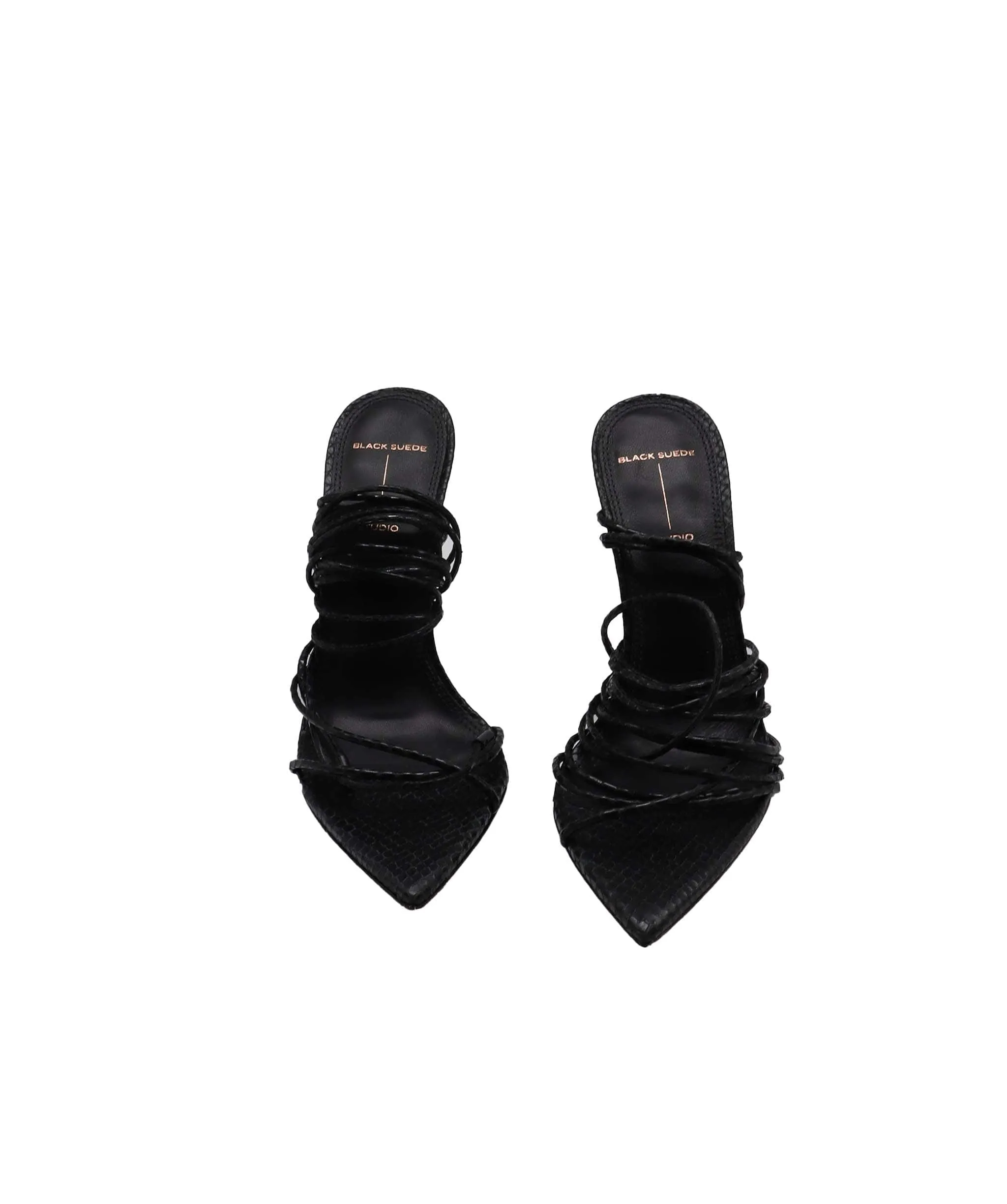 Black Suede Studio Black Python Embossed Leather Ankle Wrap Sandals Size 38 RJC3882