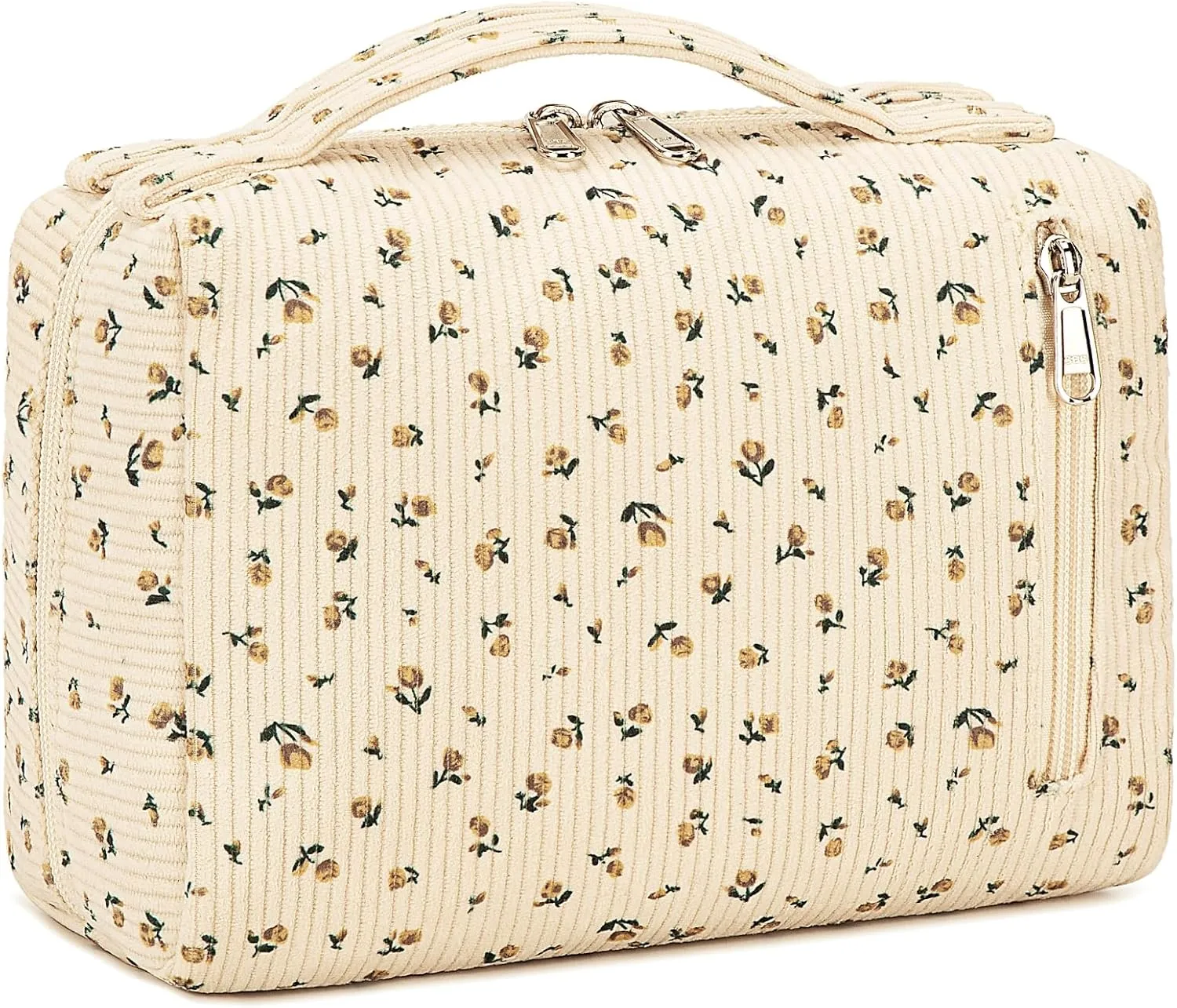 Bluboon Makeup Bag Zipper Pouch Travel Portable Cosmetic Bag Organizer for Women and Girls(Corduroy Yellow Floret)
