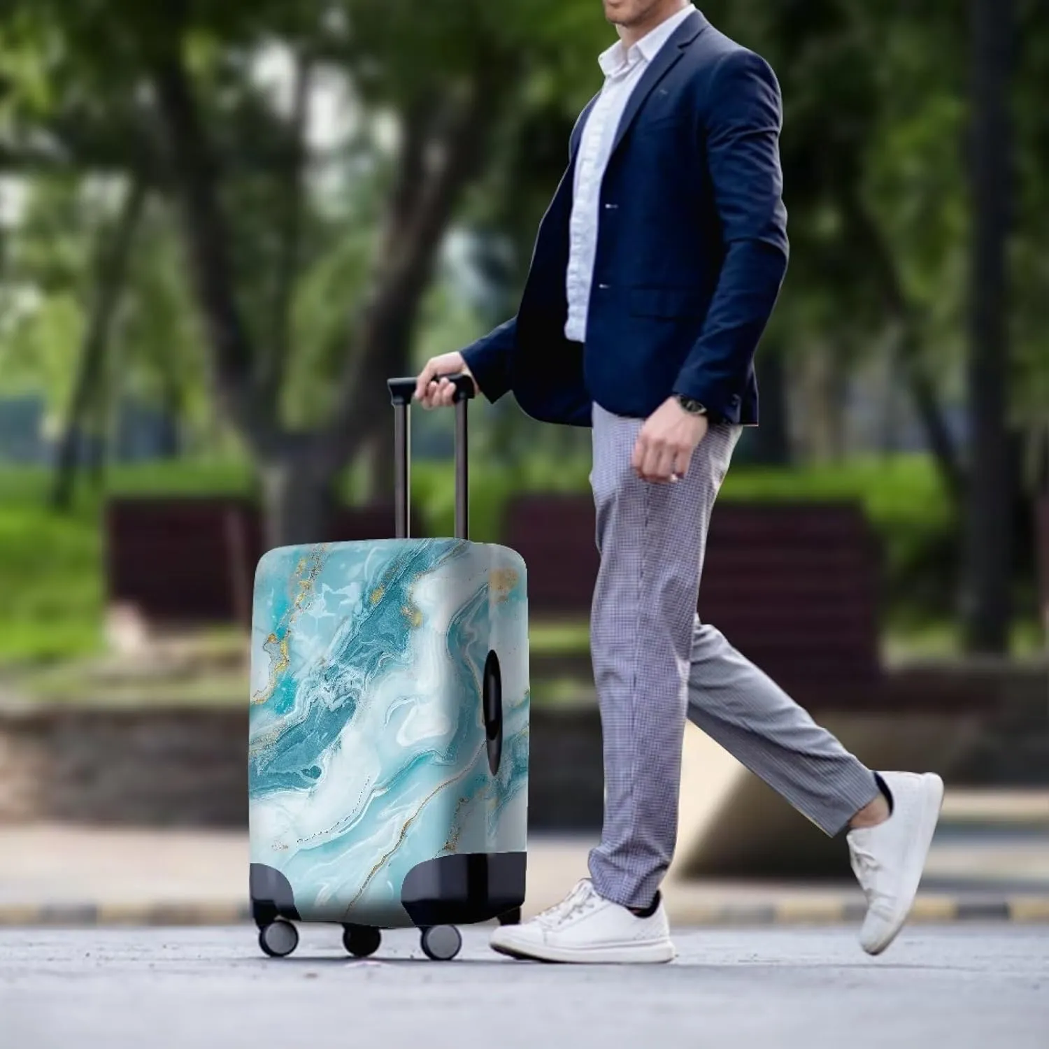 Blue Marble Luggage Cover Dust Cover Reusable Baggage Gear Covers Fingerproof Cover for Luggage Anti-Scratch Suitcase Cover (S Size for 18-21 Inch)