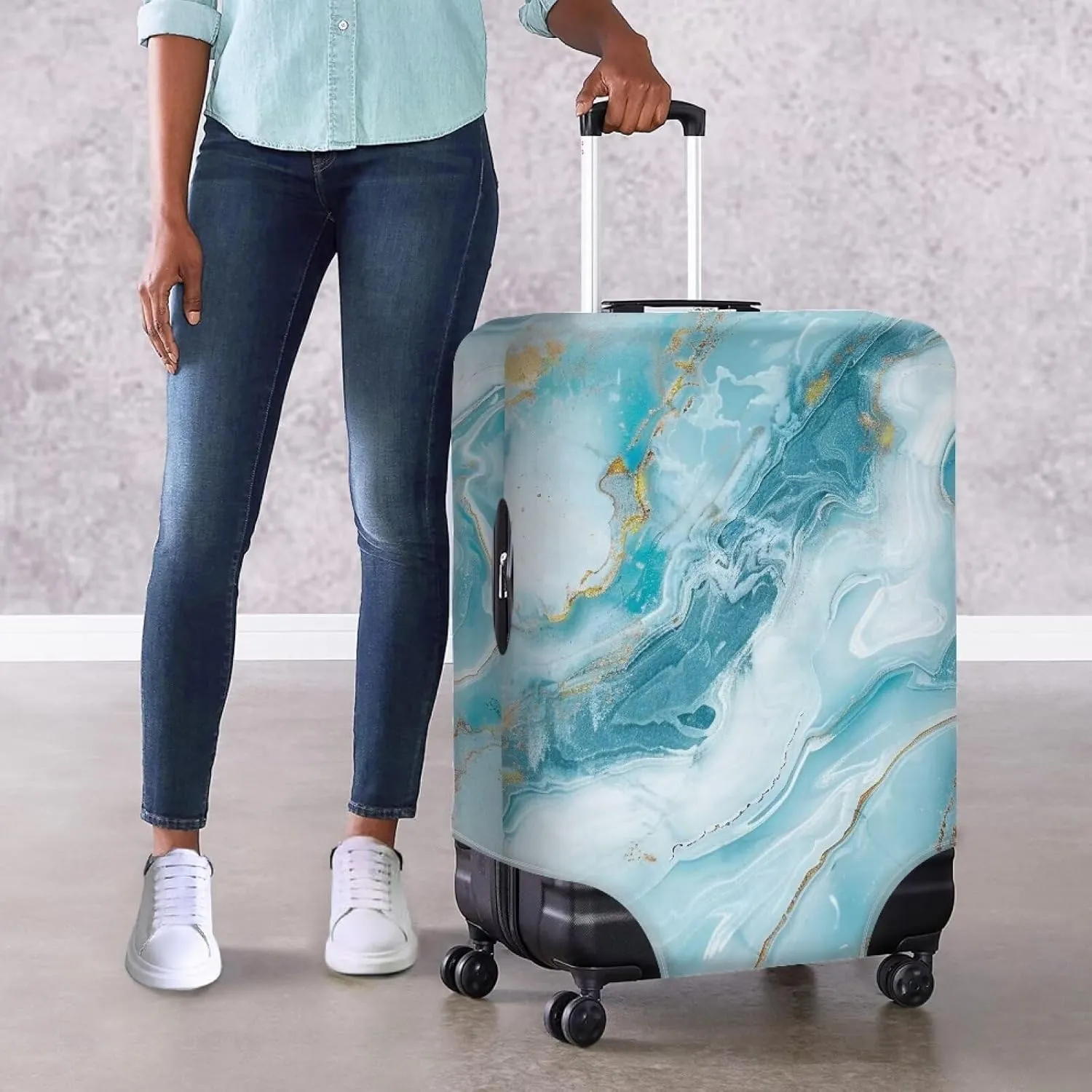 Blue Marble Luggage Cover Dust Cover Reusable Baggage Gear Covers Fingerproof Cover for Luggage Anti-Scratch Suitcase Cover (S Size for 18-21 Inch)