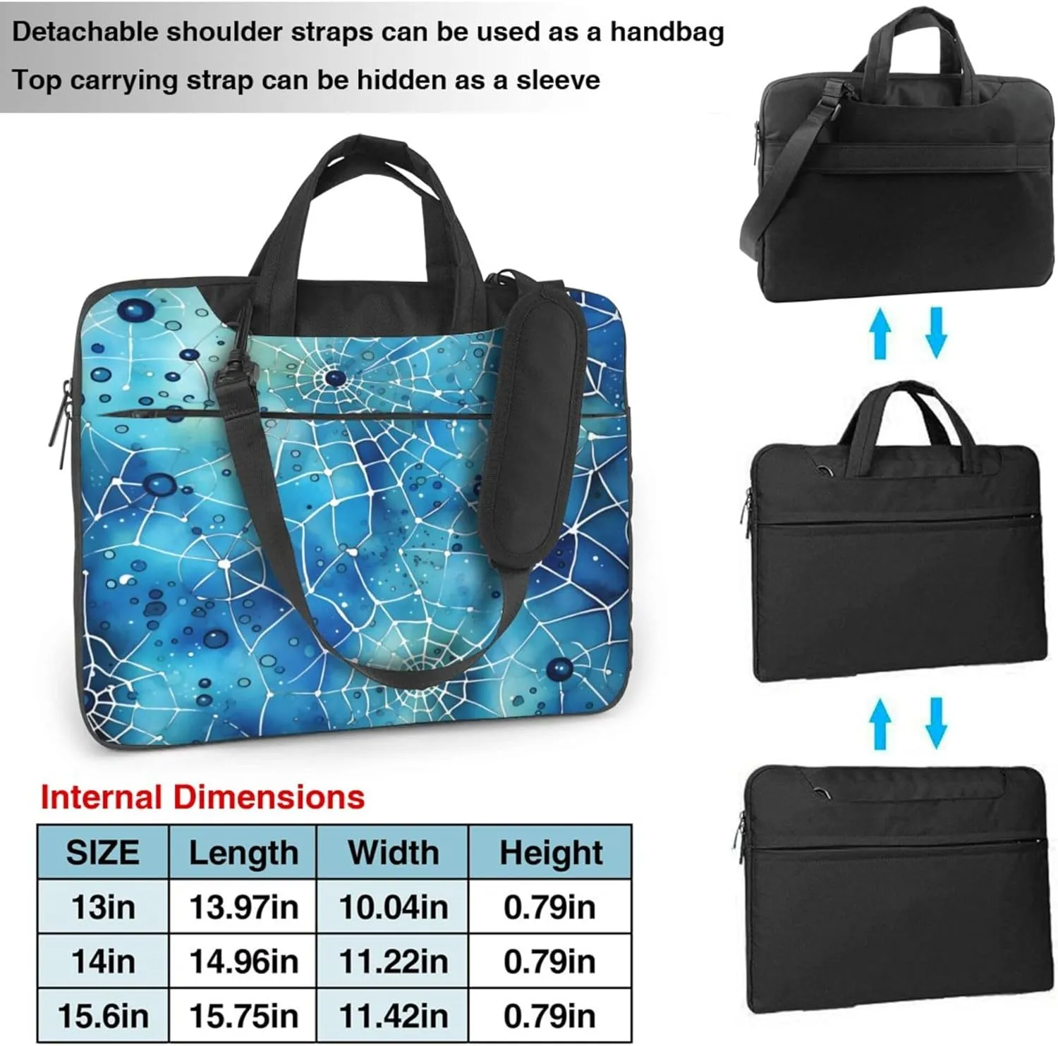 Blue Marble Texture Laptop Shoulder Bag for Women, Marble Pattern Laptop Sleeve Case Durable Computer Bag