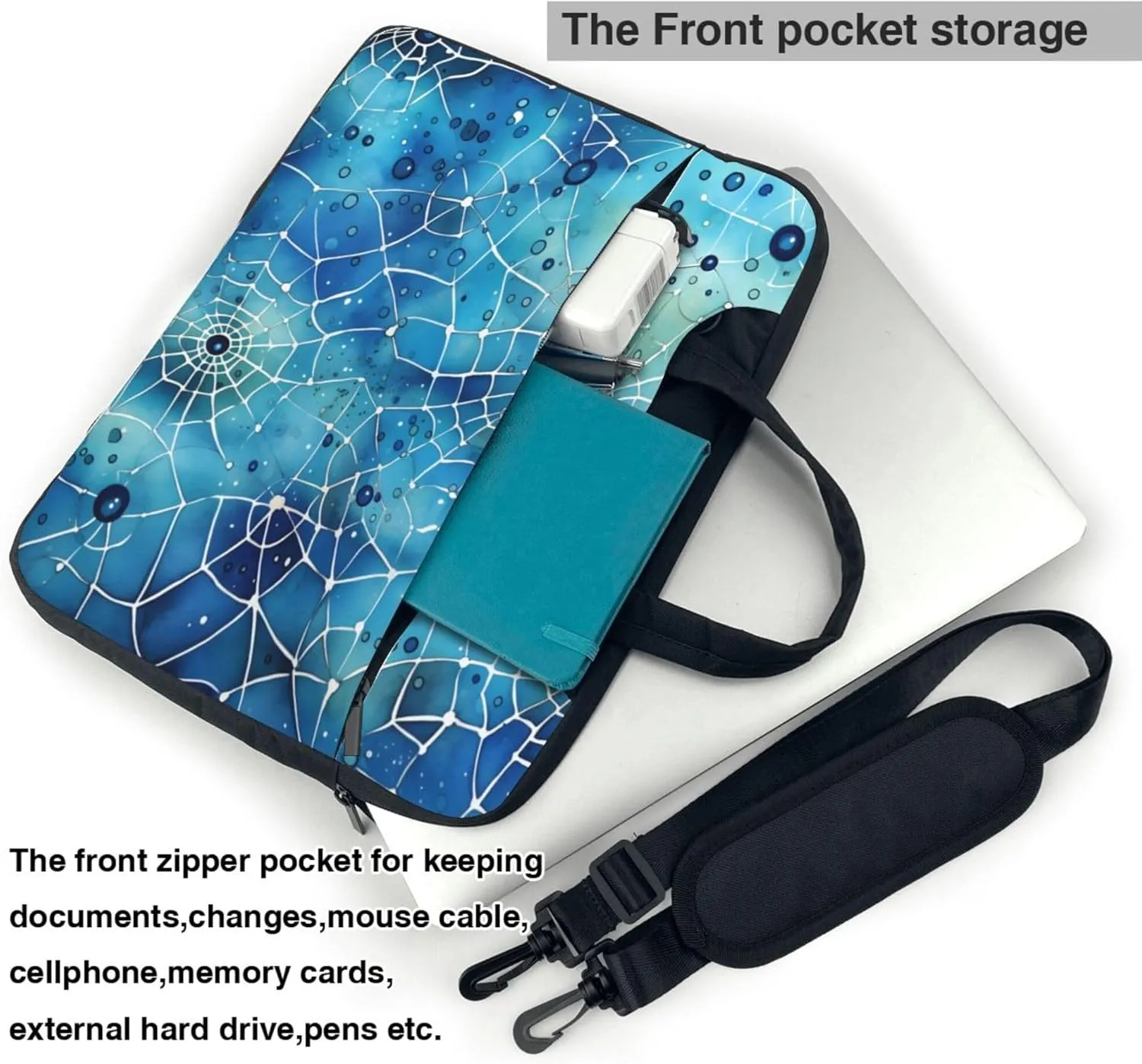 Blue Marble Texture Laptop Shoulder Bag for Women, Marble Pattern Laptop Sleeve Case Durable Computer Bag