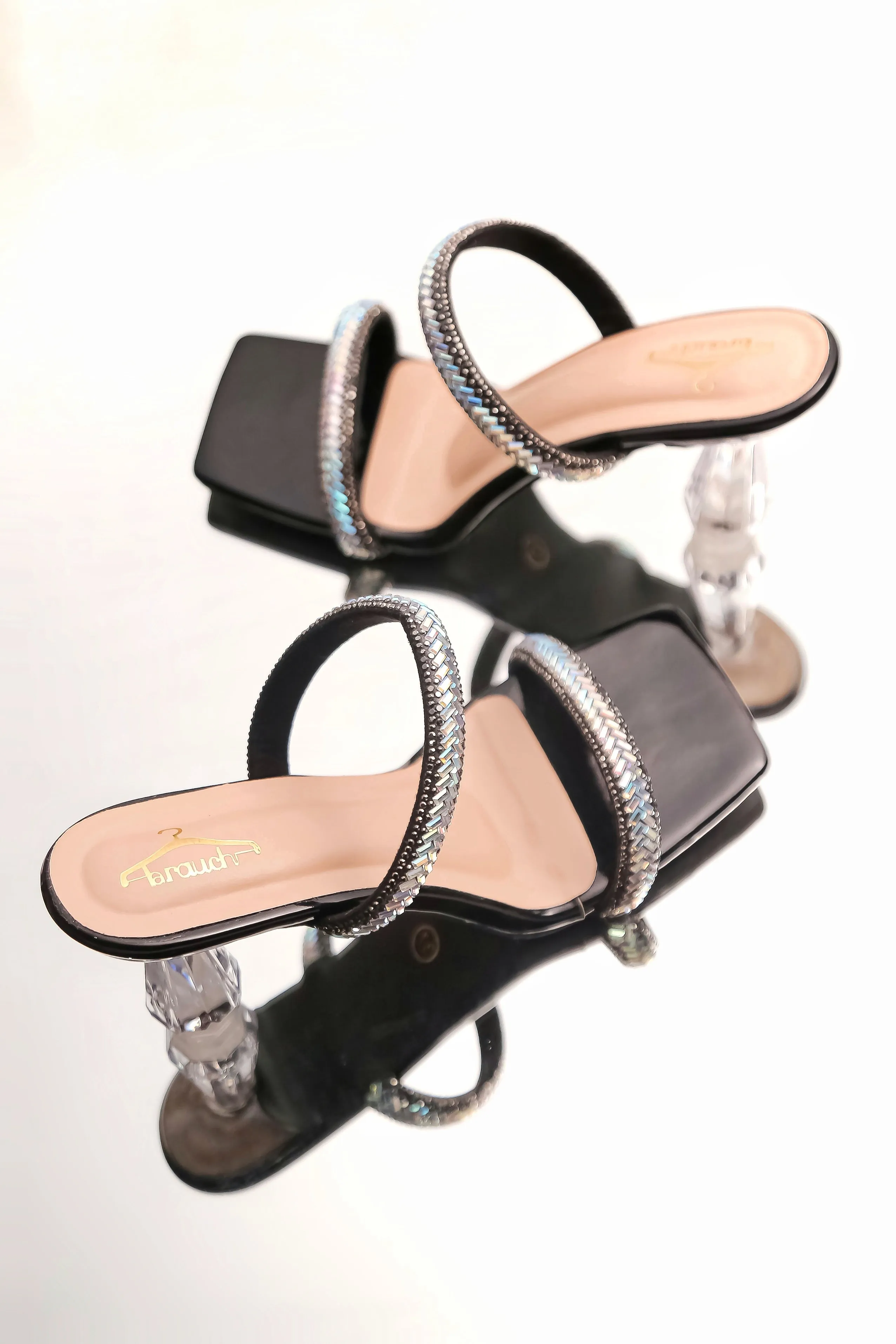 Brauch Black Patterned Rhinestone Transparent heel