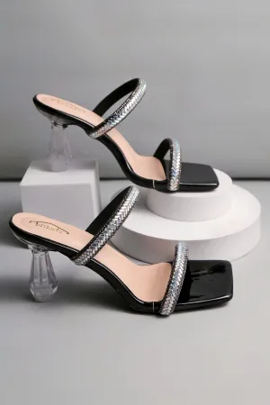 Brauch Black Patterned Rhinestone Transparent heel