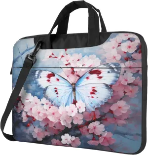 Butterfly Cherry Blossom Laptop Shoulder Bag for Women, Spring Flower Laptop Sleeve Case Durable Computer Bag