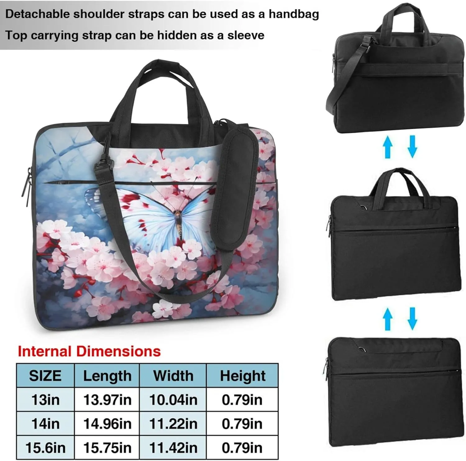 Butterfly Cherry Blossom Laptop Shoulder Bag for Women, Spring Flower Laptop Sleeve Case Durable Computer Bag