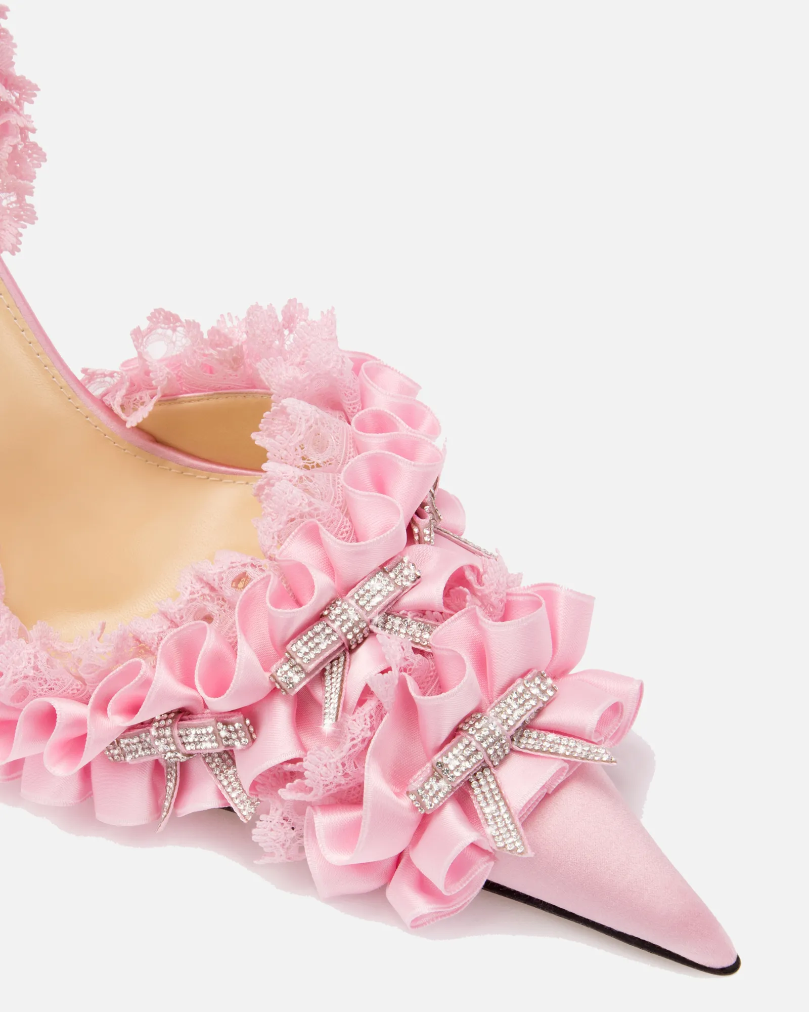 Caro Bow Embellished Satin Slingback Pumps