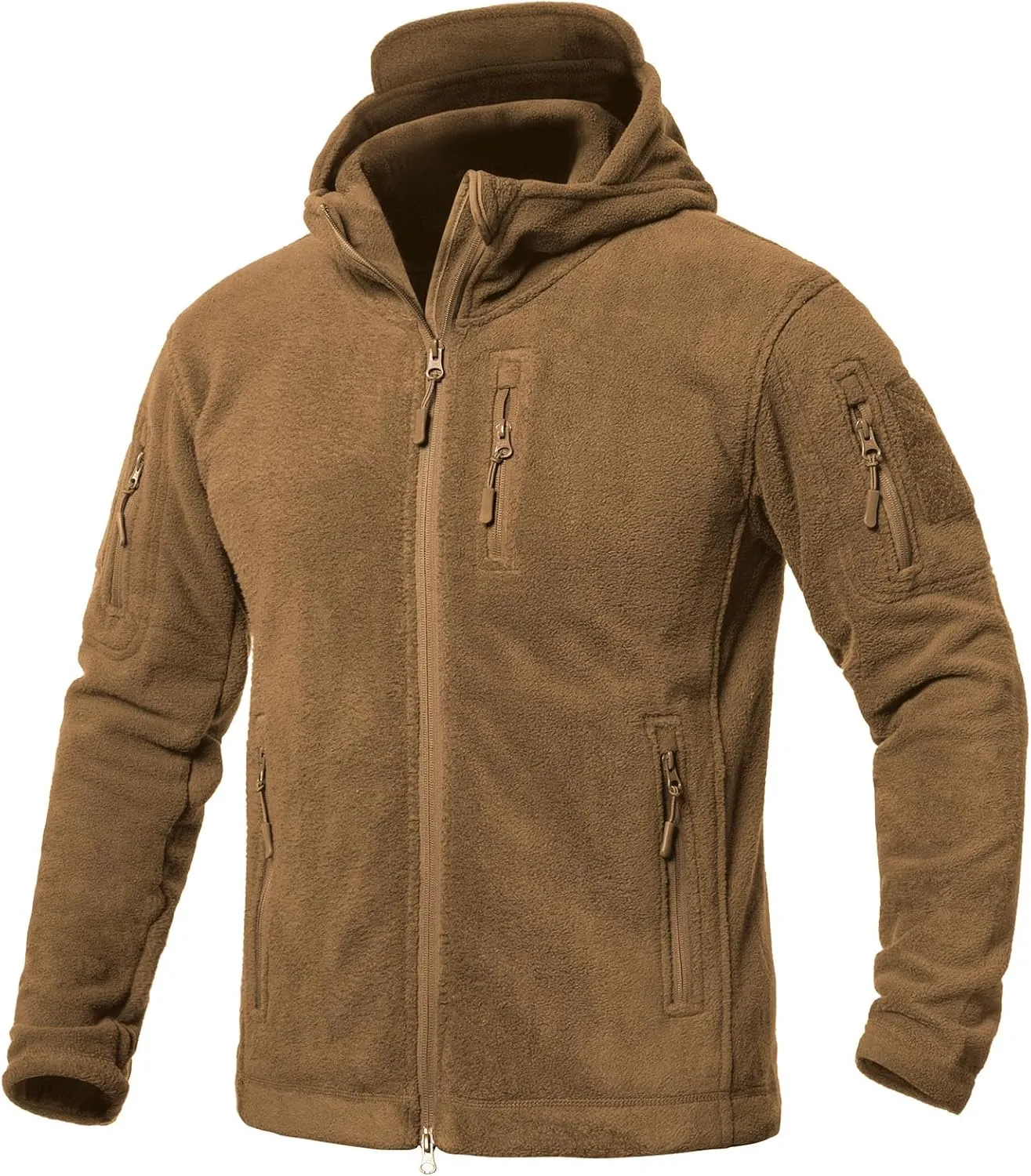 CARWORNIC Men's Tactical Hooded Fleece Jackets Full-Zip Winter Warm Polar Military Outdoor Hiking Coat with Zipper Pockets