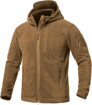 CARWORNIC Men's Tactical Hooded Fleece Jackets Full-Zip Winter Warm Polar Military Outdoor Hiking Coat with Zipper Pockets