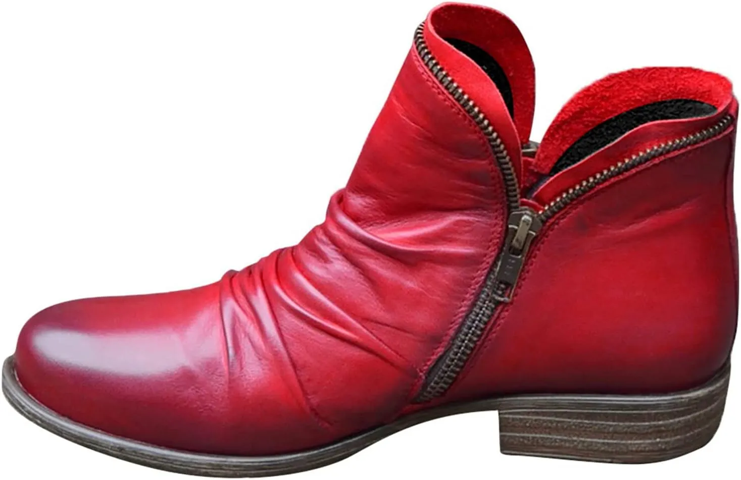 Cathalem Ankle Boots for Women Low Heel Booties Women's Arch Support Boots Fashion Lace Up Side Zipper Short Ankle Booties
