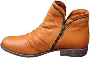 Cathalem Ankle Boots for Women Low Heel Booties Women's Arch Support Boots Fashion Lace Up Side Zipper Short Ankle Booties