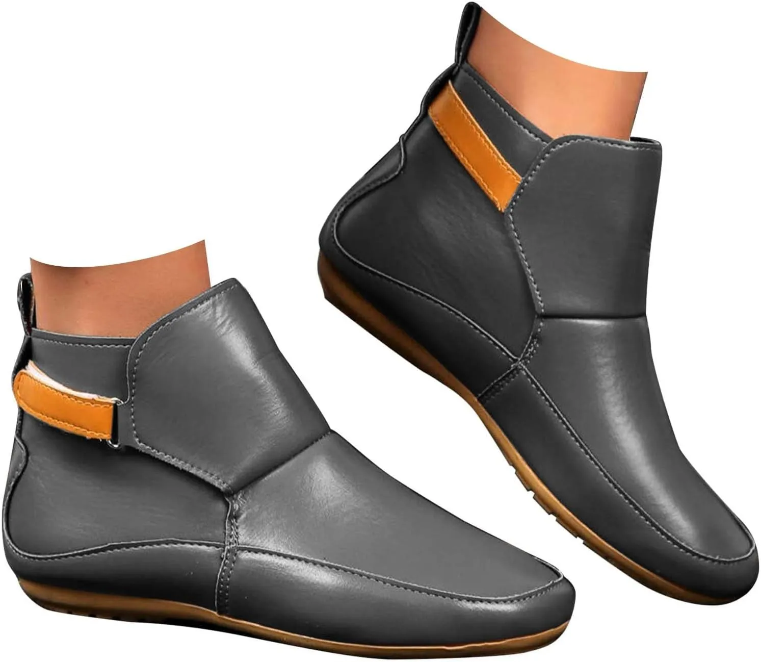 Cathalem Booties for Women, 2024 New Arch Support Booties Side Zip-up Vintage Leather Damping Shoes Flat Heel Booties