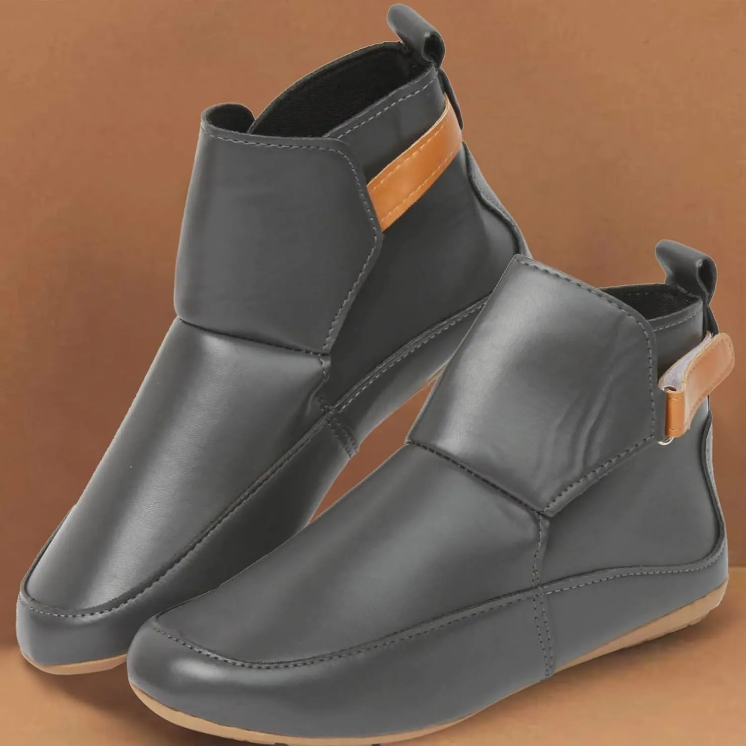 Cathalem Booties for Women, 2024 New Arch Support Booties Side Zip-up Vintage Leather Damping Shoes Flat Heel Booties