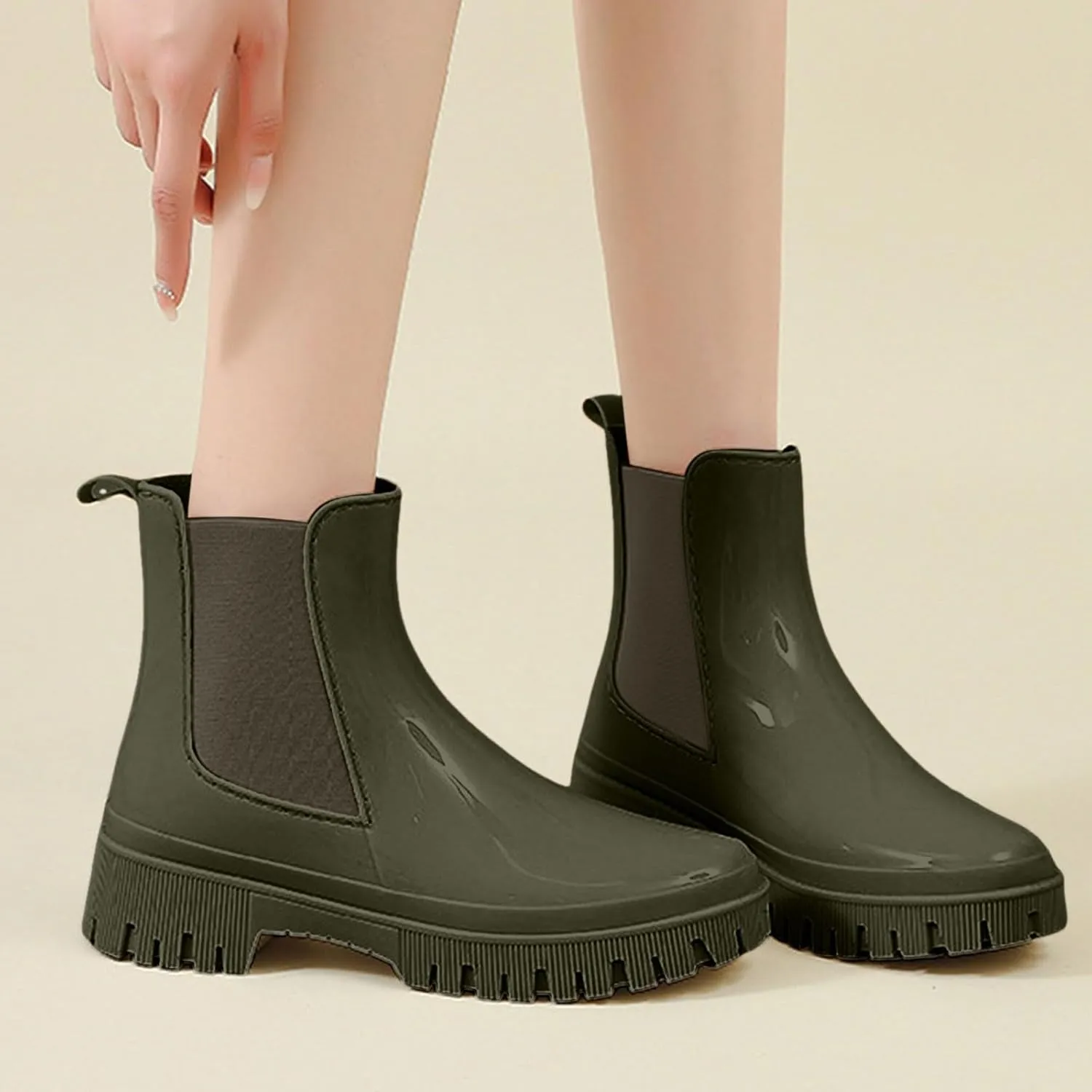 Cathalem Women's Ankle Rain Boots Waterproof Chelsea Rain Boots Rubber Boots Women Short Garden Boots Anti Slip Work Booties