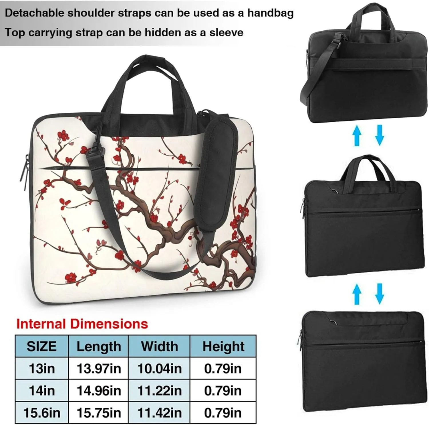 Cherry Blossoms Spring Summer Flower Laptop Shoulder Bag for Women, Laptop Sleeve Case Durable Computer Bag