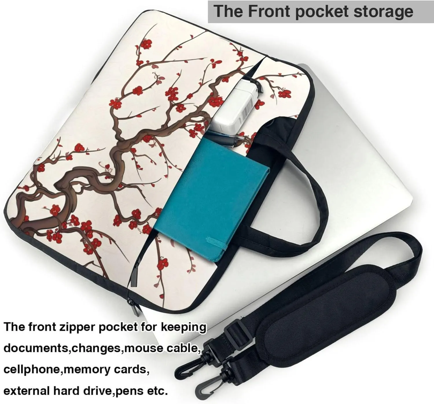 Cherry Blossoms Spring Summer Flower Laptop Shoulder Bag for Women, Laptop Sleeve Case Durable Computer Bag