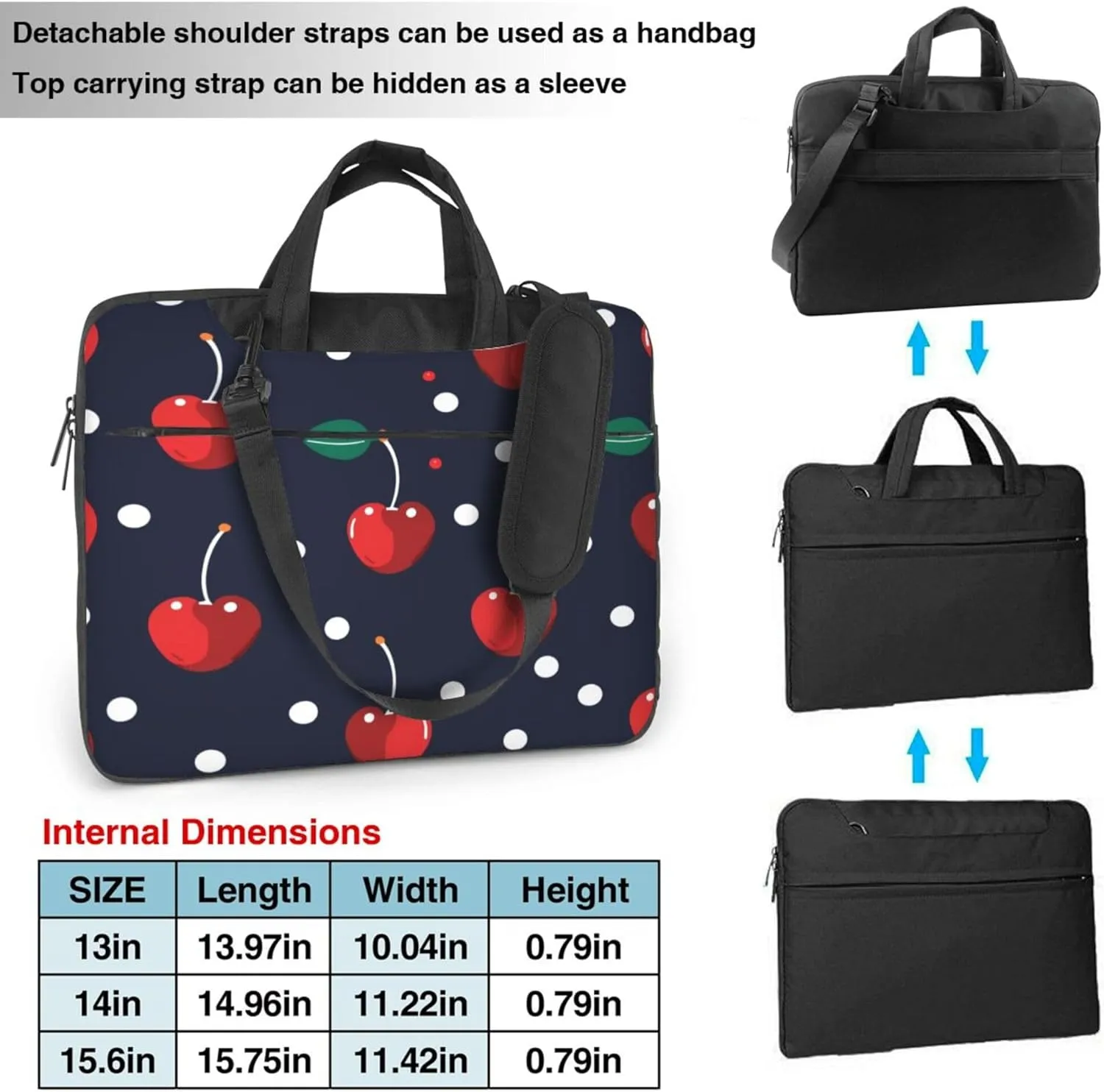 Cherry Dots Laptop Shoulder Bag for Women, Cherry Berries Pattern Laptop Sleeve Case Durable Computer Bag