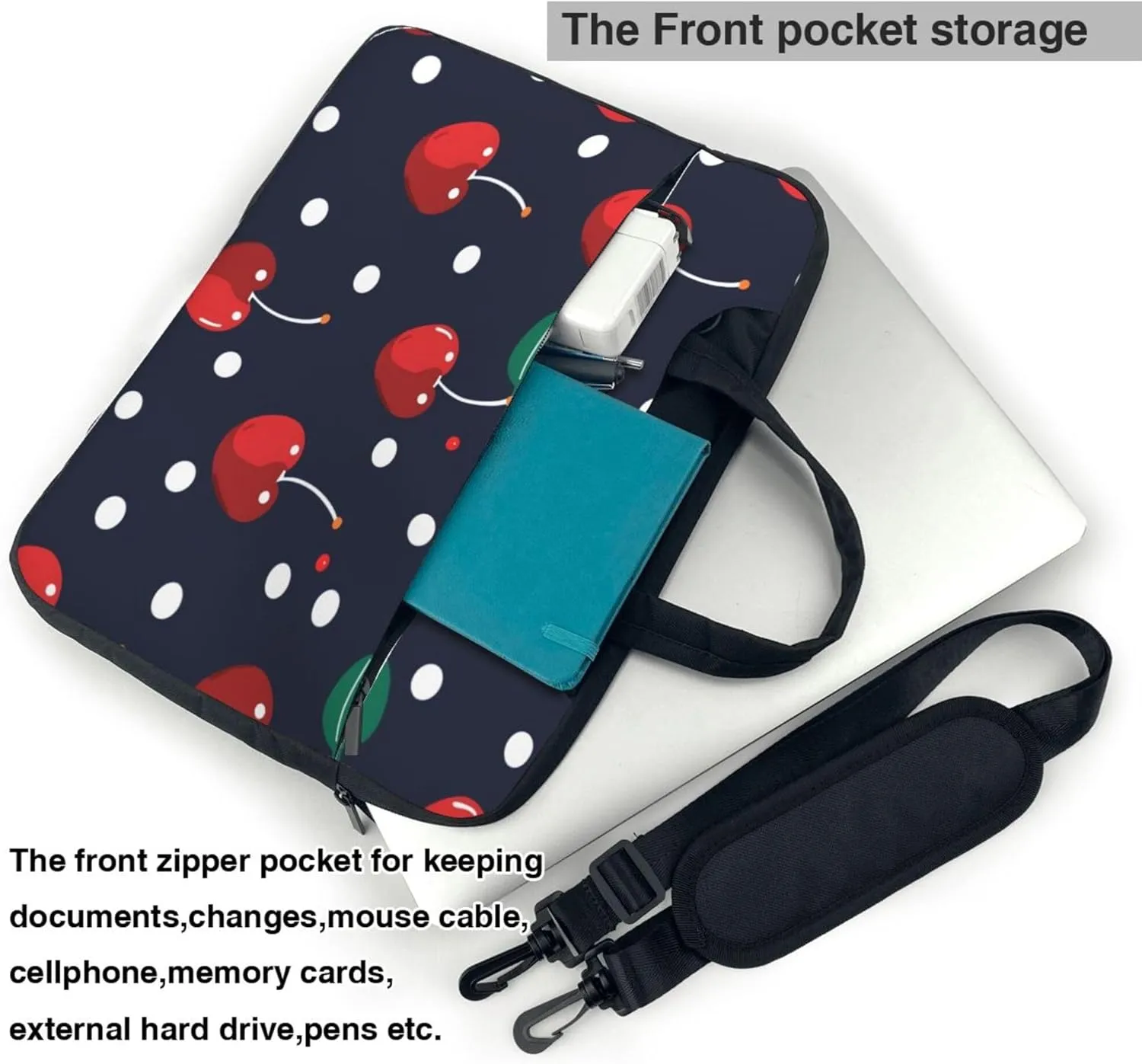 Cherry Dots Laptop Shoulder Bag for Women, Cherry Berries Pattern Laptop Sleeve Case Durable Computer Bag