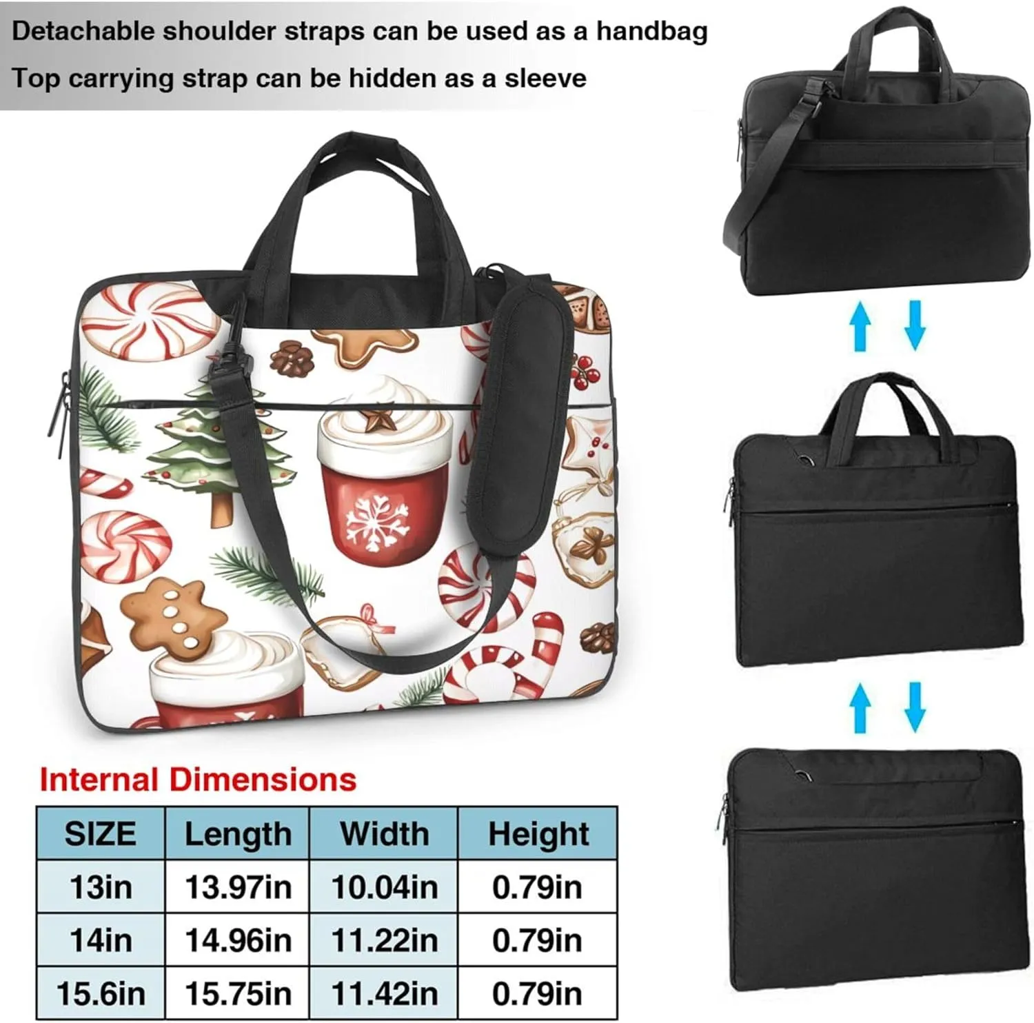 Christmas Tree Holly Berries Candy Laptop Shoulder Bag for Women, Laptop Sleeve Case Durable Computer Bag